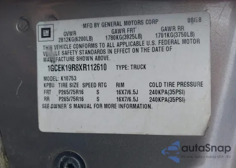 1999 Chevrolet K1500 Ls z USA, uszkodzony, nr VIN 1GCEK19R8XR112610